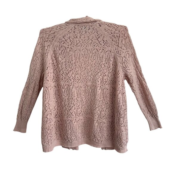 Pink Open-Front Lace Knit Cardigan Sweater 1X By Denim 24/7 Boho Cottagecore - Picture 2 of 11